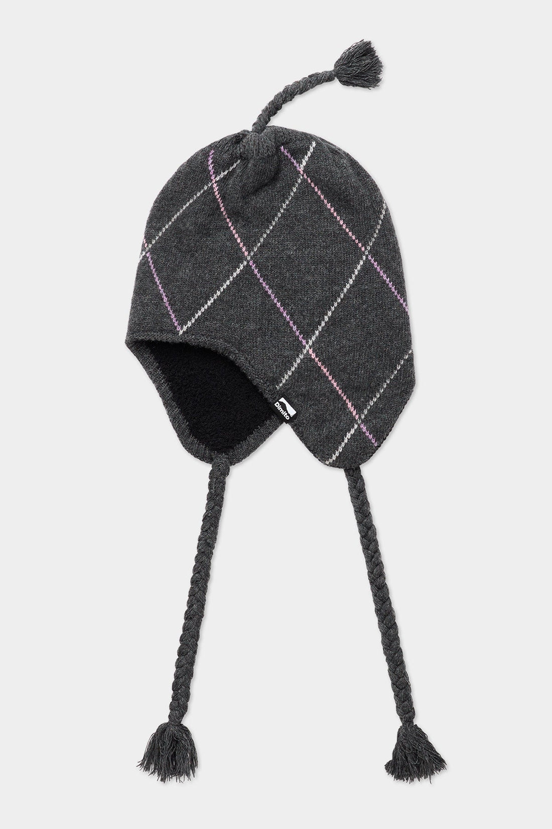 LINED ARGYLE EAR FLAP BEANIE DEEP GREY