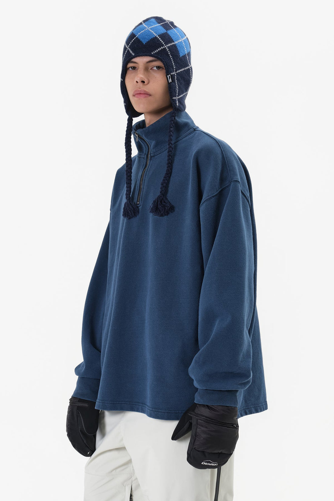 WASHED HALF ZIP SWEATSHIRT DEEP SEA